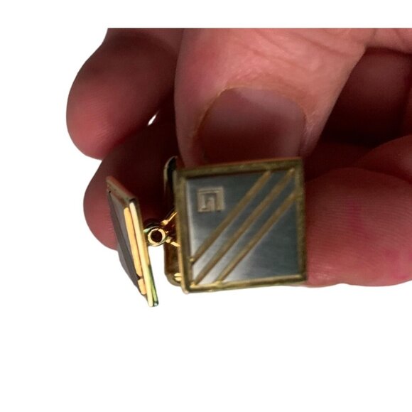Vintage Mens Squared Gold Toned Cuff Links - Picture 4 of 5
